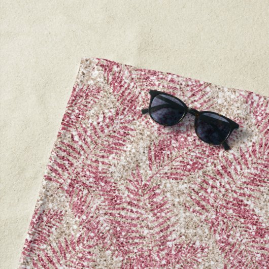 Rosencreme Glitzer Glitz Tropical Blätter Strandtuch (Beispiel)