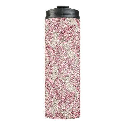 Rosencreme Glitzer Glitz Tropical Blätter Thermosbecher (Vorderseite)