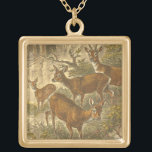 Rosenfamilie - Hirsche im Wald Vergoldete Kette<br><div class="desc">Dieses Gemälde des Künstlers Friedrich Specht repräsentiert eine Familie 4 Rehe in einem Wald. Das alte Gemälde zeigt schöne neutrale und authentische Farben der Hirschfamilie. Passen Sie Ihr liebstes Zazzle-Produkt mit diesem schönen Bild an.</div>