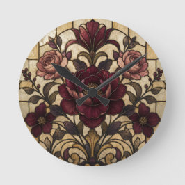 Rosenfenster-Design aus Glasmalerei Runde Wanduhr