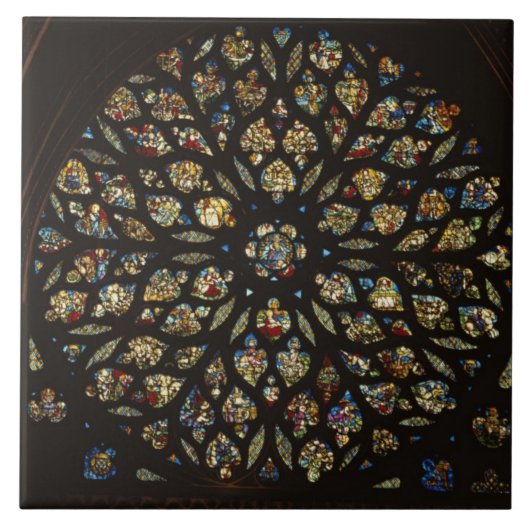 Rosenfenster über der Westtür, mit den Szenen Fliese (Vorderseite)