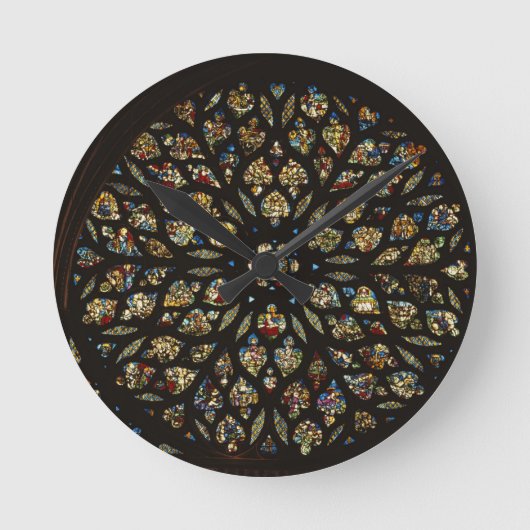 Rosenfenster über der Westtür, mit den Szenen Runde Wanduhr (Vorderseite)