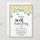 Rosenflora Eukalyptus Grüne 90. Geburtstag Einladung (Vorne/Hinten)