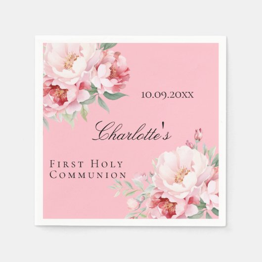 Rosenfloral Mädchen Erste Heilige Kommune Serviette (Vorderseite)