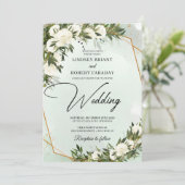 Rosengarnelen Rosen Goldrahmen Hochzeit Einladung (Stehend Vorderseite)