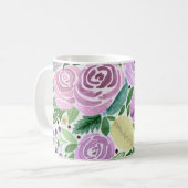 Rosengarnrosa Blume Grün Blätter Weiß Kaffeetasse (Vorderseite Links)