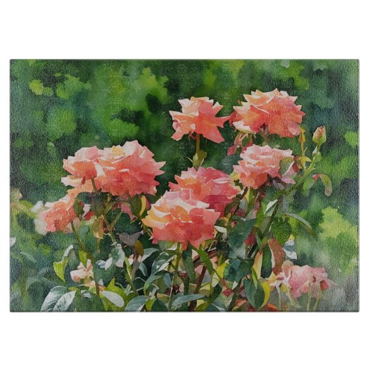 Rosengarten Blumen Florale Kunst Glas Schneidebrett (Vorderseite)