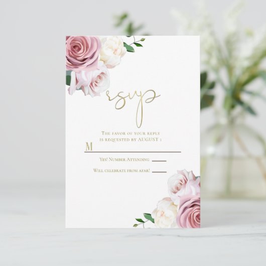 Rosengarten Blumengrün Moderne Hochzeit RSVP Einladung (Stehend Vorderseite)