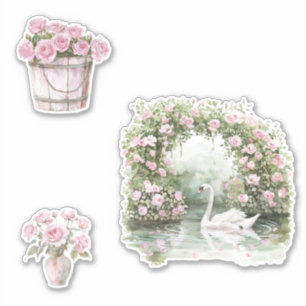 Rosengarten mit rosa Rosen Aufkleber