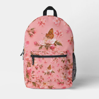 Rosengarten mit Schmetterlingen Blumen Bedruckter Rucksack