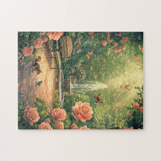Rosengarten mit Springbrunnen im Sommer Puzzle (Horizontal)