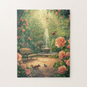 Rosengarten mit Springbrunnen im Sommer Puzzle (Vertikal)