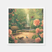 Rosengarten mit Springbrunnen mit Schmetterling Serviette (Vorderseite)