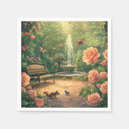 Rosengarten mit Springbrunnen mit Schmetterling Serviette