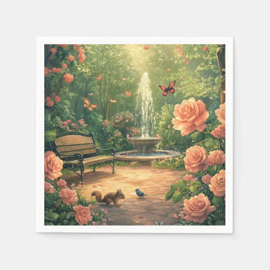 Rosengarten mit Springbrunnen mit Schmetterling Serviette (Vorderseite)