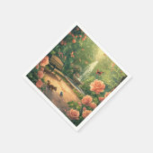 Rosengarten mit Springbrunnen mit Schmetterling Serviette (Ecke)