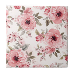 Rosengarten Pink Aquarell Blumenrosa Botanisch Fliese