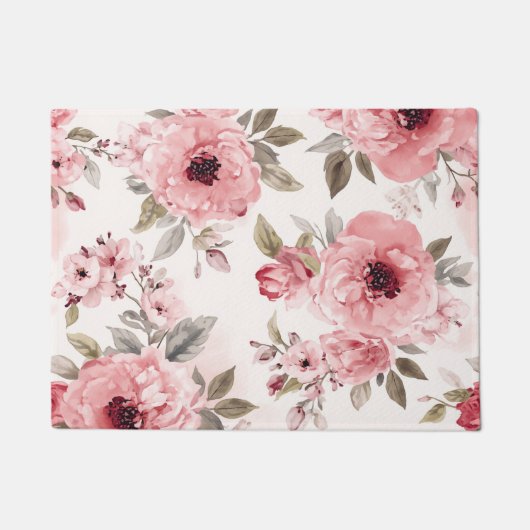Rosengarten Rosa Wasserfarbe Floral Blush Botanisc Fußmatte (Vorderseite)