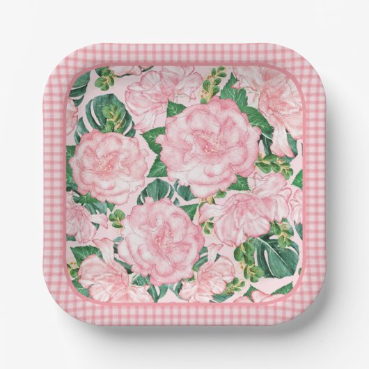 Rosengarten und Monstera Elegantes 7-jähriges Part Pappteller (Vorderseite)