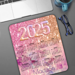 Rosengold Chic ombre 2025 Monogramm Kalender Mousepad