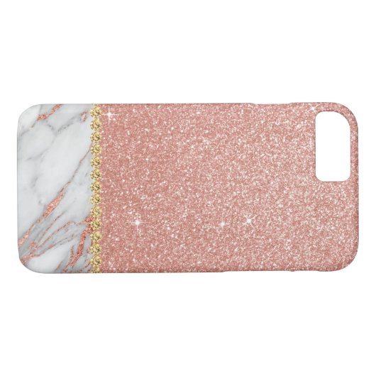 Rosengold Glitzer und Marmor Case-Mate iPhone Hülle (Rückseite (Horizontal))