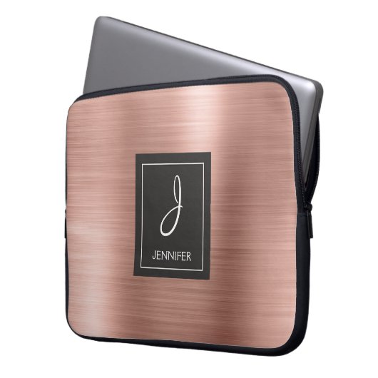 Rosengold-Metal-Monogramm Laptopschutzhülle (Vorderseite Links)