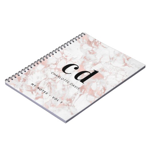 Rosengold-Monogramm Erstminimalistin Notizblock (Linke Seite)