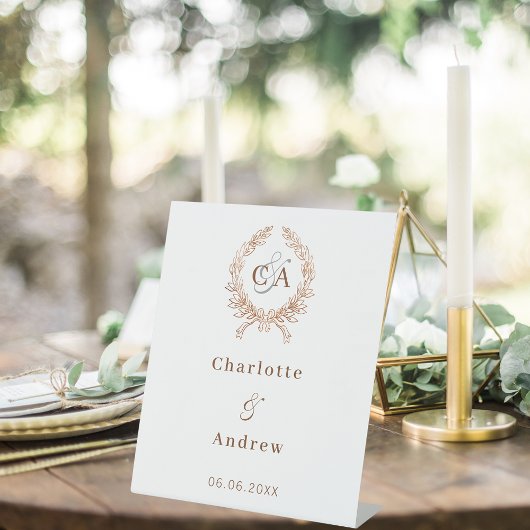 Rosengold-Monogramm Trauung Begrüßung Sockelschild