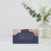 Rosengold streicht blaue Haarmake-uptypographie Visitenkarte (Stehend Vorderseite)