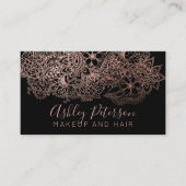 Rosengoldblumenmake-uphaartypographie Visitenkarte (Vorderseite)