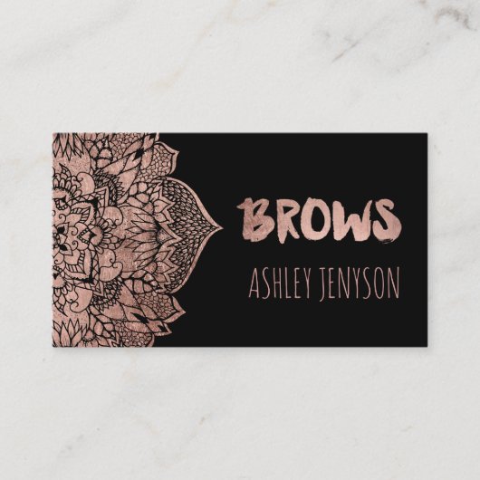 Rosengoldboho Blumenmandala-Brauentypographie 2 Visitenkarte (Vorderseite)