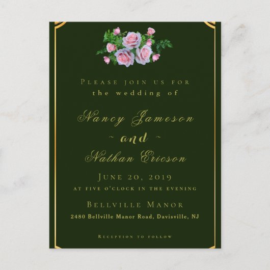 Rosengoldbriefe Einladung zur Hochzeit Postkarte (Vorderseite)