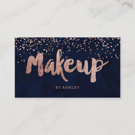Rosengoldconfetti-Marineblau des Make-upkünstlers Visitenkarte (Vorderseite)