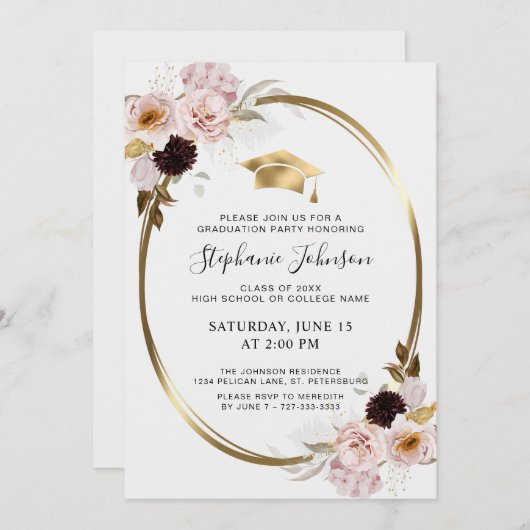 Rosengoldene Metallic Graduation Party Einladung (Vorne/Hinten)