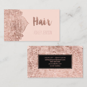 Rosengolderröten blumenmandala-Haartypographie Visitenkarte