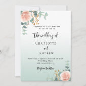 Rosengoldflorale Grüne Hochzeit Einladung (Vorderseite)