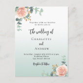 Rosengoldflorale Grüne Hochzeit Einladungspostkarte (Vorderseite)