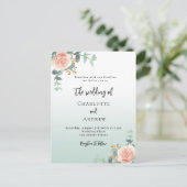 Rosengoldflorale Grüne Hochzeit Einladungspostkarte (Stehend Vorderseite)