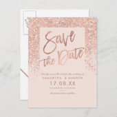 RosengoldGlitter Chic erröten Rosa Save the Date Ankündigungspostkarte (Vorne/Hinten)