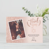 RosengoldGlitter danken Ihnen, mitzvah Foto zu Dankeskarte (Stehend Vorderseite)