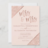 RosengoldGlitter erröten lesbische Hochzeit des Einladung (Vorderseite)