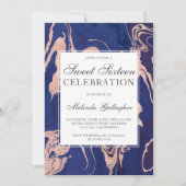 RosengoldGlitter-Marineblaumarmor 16. Geburtstag Einladung (Vorderseite)