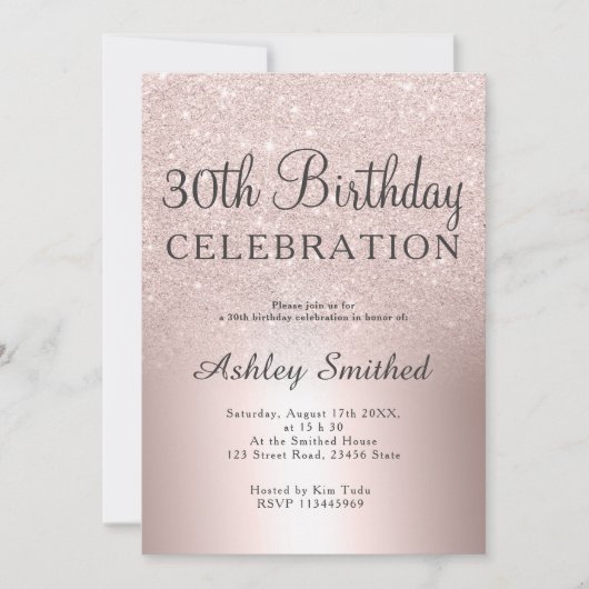RosengoldGlitter ombre metallischer 30. Geburtstag Einladung (Vorderseite)