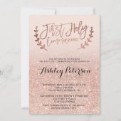 RosengoldImitat-Glitterrosa ombre erste Kommunion Einladung (Vorderseite)