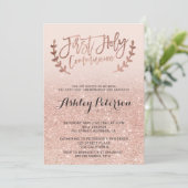 RosengoldImitat-Glitterrosa ombre erste Kommunion Einladung (Stehend Vorderseite)