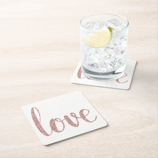 Rosengoldpapier-Untersetzer, Liebe, Rechteckiger Pappuntersetzer (Vor Ort)