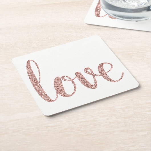 Rosengoldpapier-Untersetzer, Liebe, Rechteckiger Pappuntersetzer (angewinkelt)