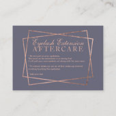 Rosengoldskript graue lila Eyelashfürsorge Visitenkarte (Rückseite)