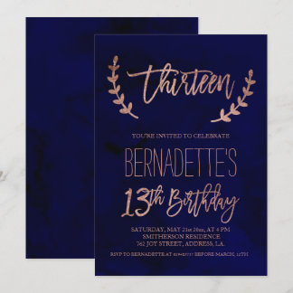 Rosengoldtypographie versieht Marine 13. Einladung