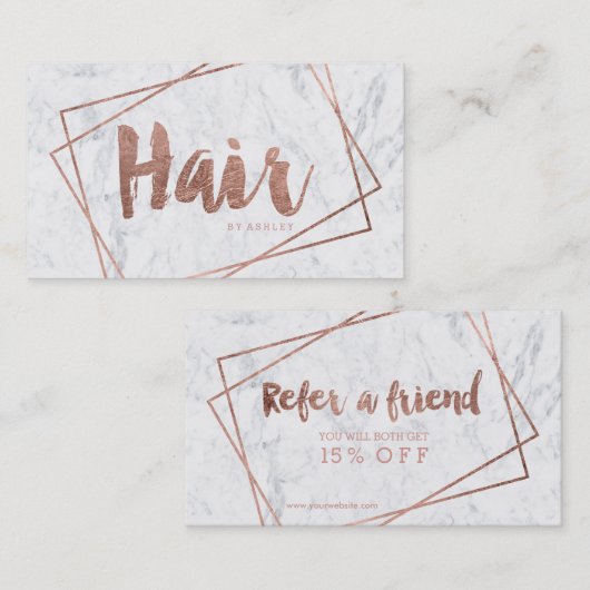 Rosengoldtypographiemarmor der Haarempfehlung Empfehlungskarte (Vorne/Hinten)